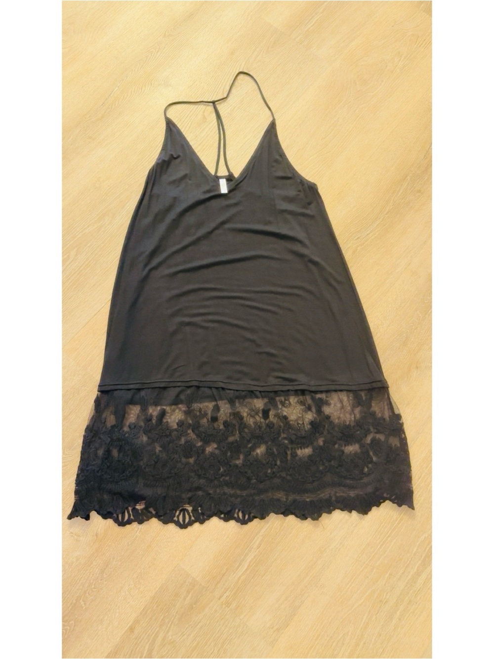 Three Bird Nest Black Lace-Trim Midi Slip Dress